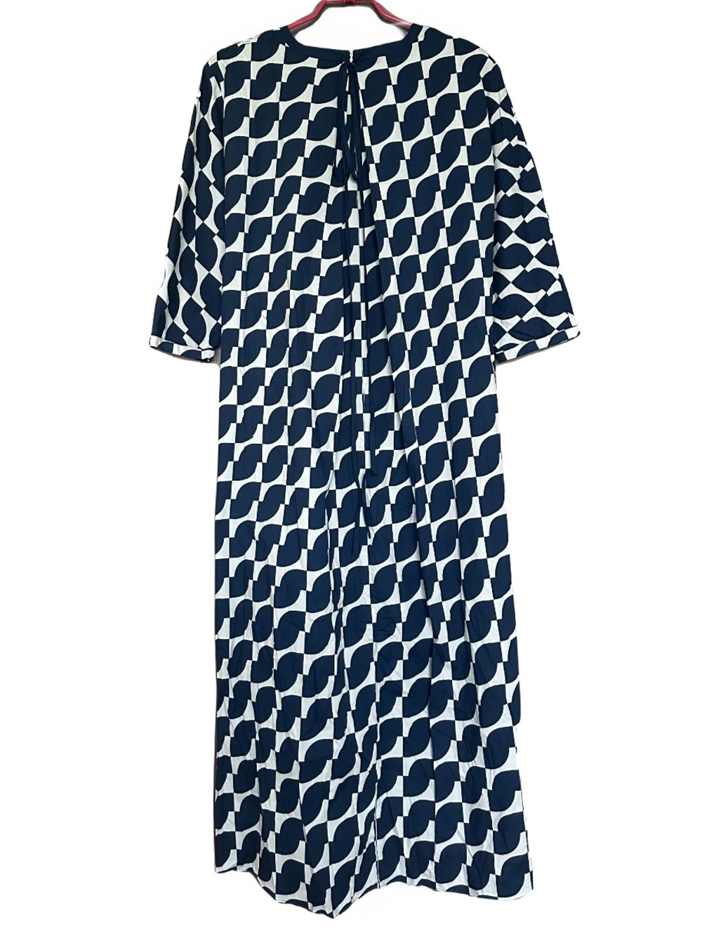 S'Max Mara Navy Geometric Print Cotton Pleated Dress Size 10 - Picture 5 of 6